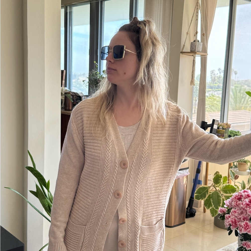 Cream Chunky Knit Cardigan Sweater